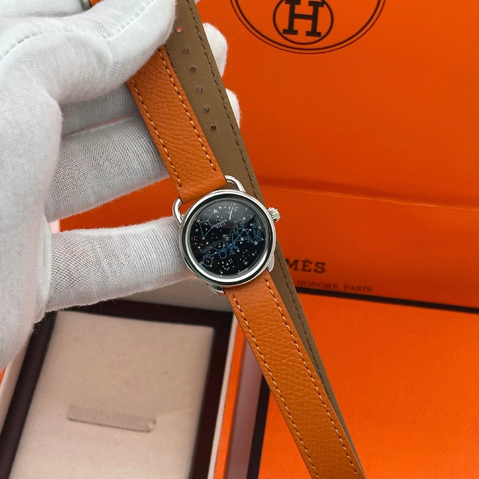 Arceau Silver In Steel With Orange Leather Strap