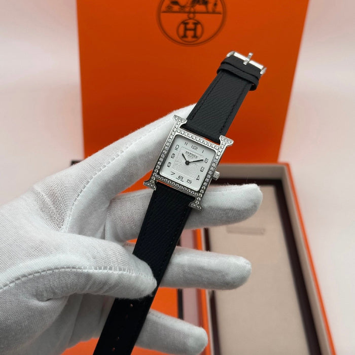 H Silver Stress With Black Strap Watch