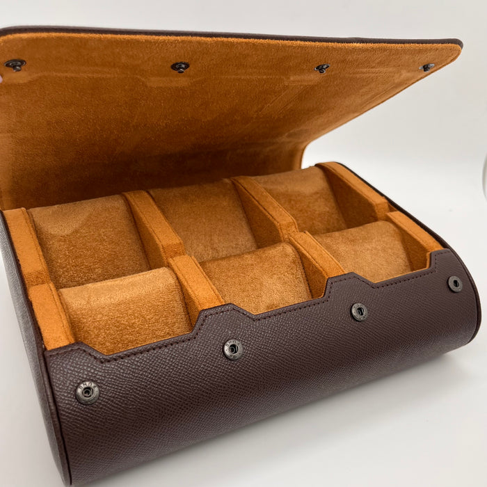 6-Slot Hexagonal Leather Watch Roll Box