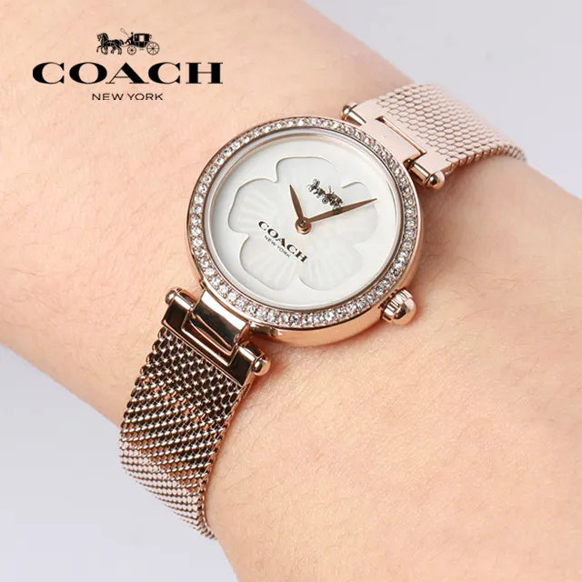 Coach Women’s Floral Dial Quartz Watch – Rose gold Bracelet with Gold & Crystal Accents 14503511 - Authentic