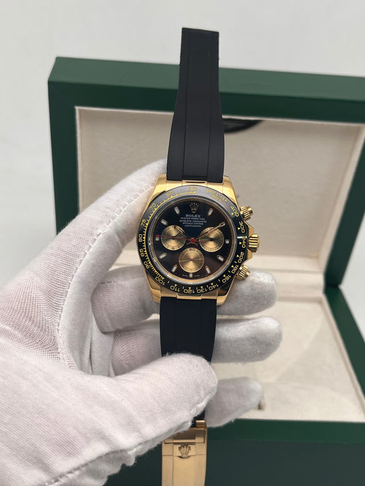 Rolex Daytona Leather  Watch Band Rubber Gold Dial 40mm (5A+)