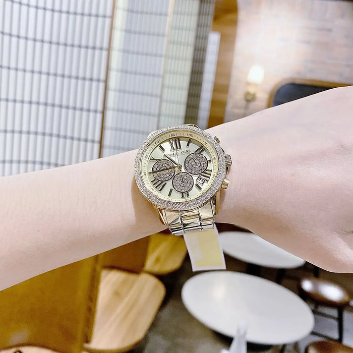 Michael Kors Oversized Bryn Pavé Gold-Tone Watch MK7199 Authentic
