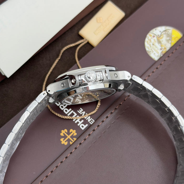 Patek Philippe Nautilus annual calendar dark ribbed dial and integrated moon phase sub-dial Swiss Super Clone