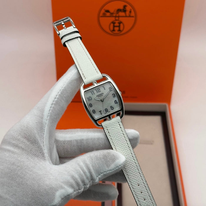 “H” Cape Cod Silver Plated White Strap Watch For Women