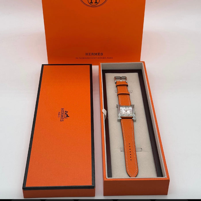 Chrono H Gold Diamond Dial With Orange Leather Strap Watch