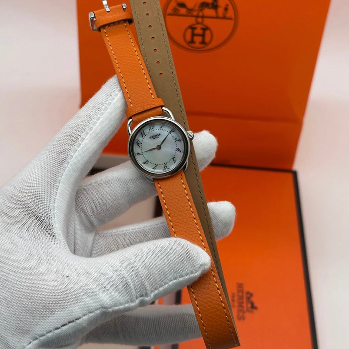 Arceau Silver In Steel With Orange Leather Strap