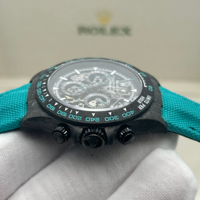 Rolex Cosmograph Daytona carbon case and a Tiffany blue nylon strap 40mm Swiss Super Clone