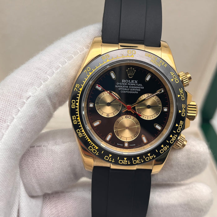 Rolex Daytona Leather  Watch Band Rubber Gold Dial 40mm (5A+)