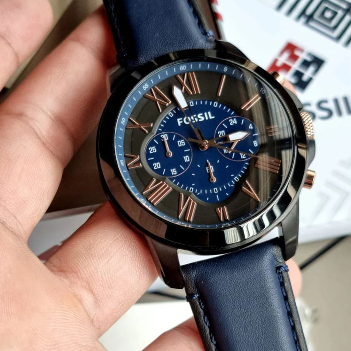 Fossil Grant Blue Dial Blue Leather Strap Chronograph Men's watch Authentic