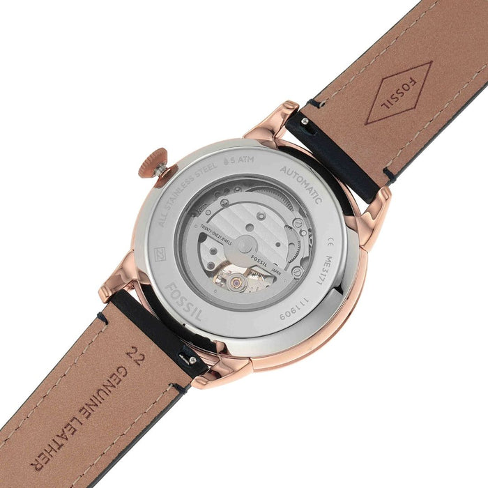 Fossil Townsman Men's Watch, Auto Chronograph, Rose Gold-Tone, Blue Leather Band Authentic