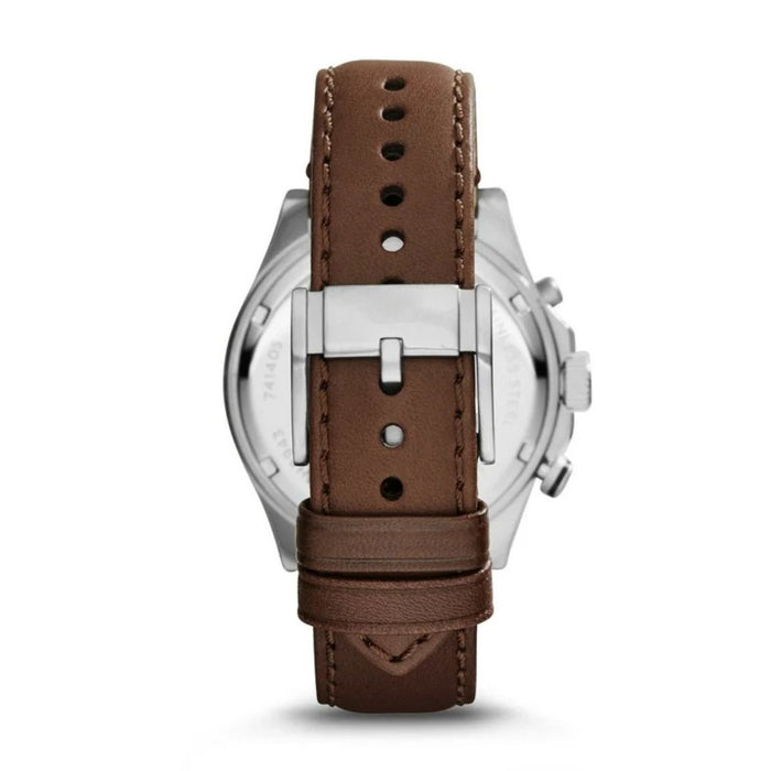 Fossil Wakefield Chronograph Eggshell Dial Brown Leather Men’s Watch Authentic