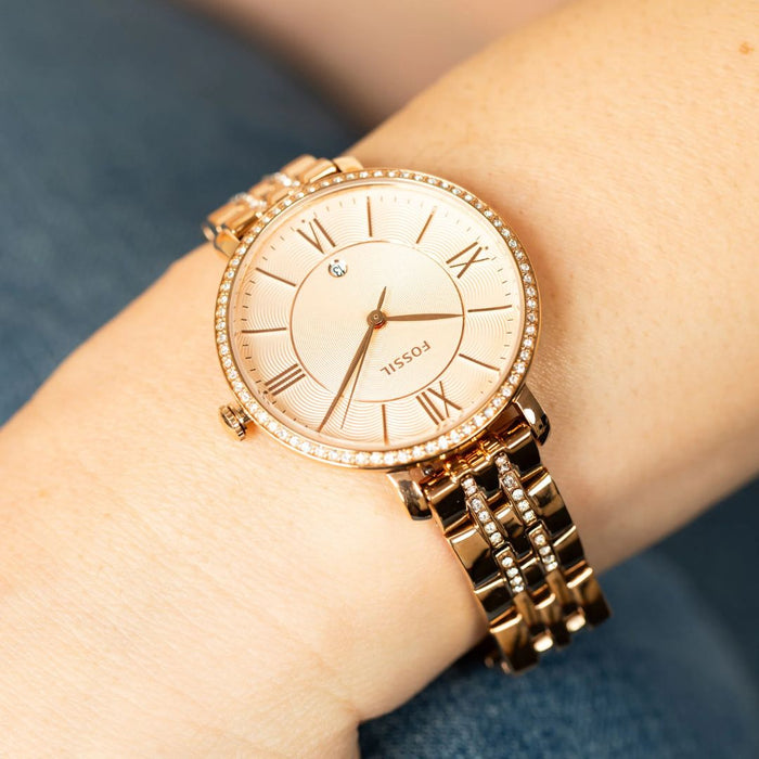Fossil Jacqueline Three-Hand Rose Gold-Tone Stainless Steel Watch Authentic