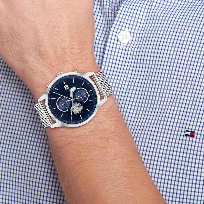 1710504 Tommy Hilfiger Men's Quartz Silver Stainless Steel Blue Dial 44mm Watc ...