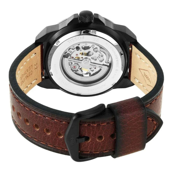 Fossil Bronson Leather Skeleton Dial Automatic Mens Watch Authentic