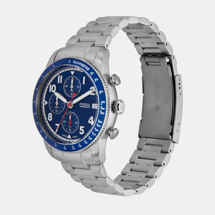 Fossil Sport Tourer Chronograph Stainless Steel Blue Dial Quartz Men's Watch Authentic