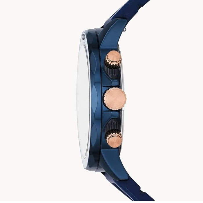 Fossil Men's Quartz Silicone Strap Blue Dial 45mm Watch Authentic