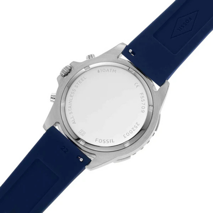Fossil Garrett Chronograph Blue Dial Blue Rubber Strap Watch for Men Authentic
