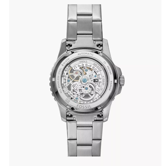 Fossil Men's Automatic Silver Stainless Steel Black Dial 42mm Watch Authentic
