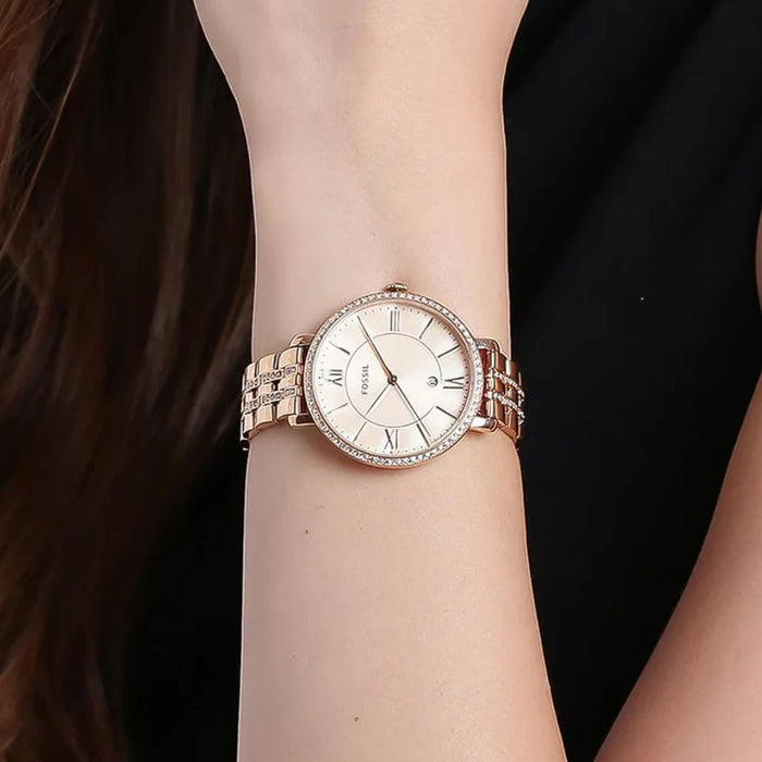 Fossil Jacqueline Three-Hand Rose Gold-Tone Stainless Steel Watch Authentic