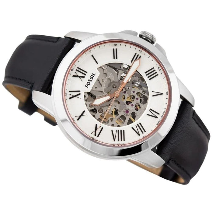 Fossil Grant Automatic Silver Skeleton Dial Men's Watch Authentic