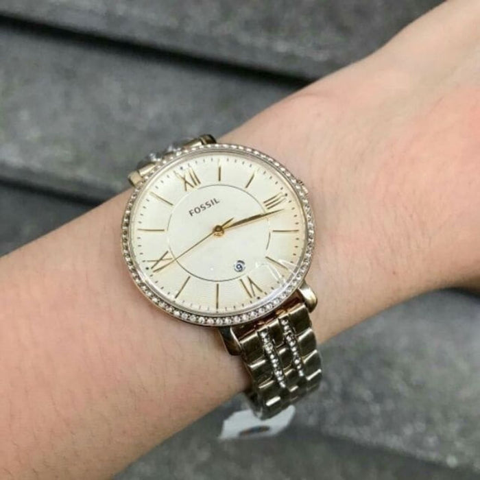 Fossil Jacqueline Champagne Dial Gold-tone Ladies Watch Authentic