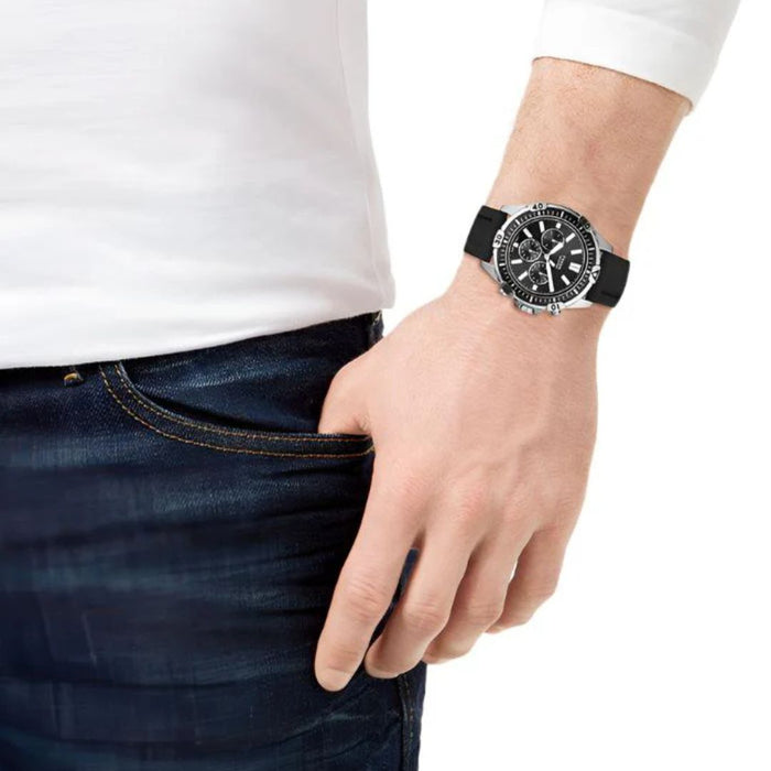 Fossil Garrett Chronograph Black Silicon Strap Watch Authentic