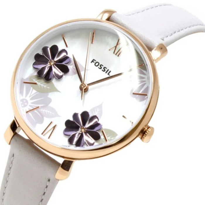 Fossil Jacqueline Mother of Pearl Dial Grey Leather Strap Watch for Women Authentic