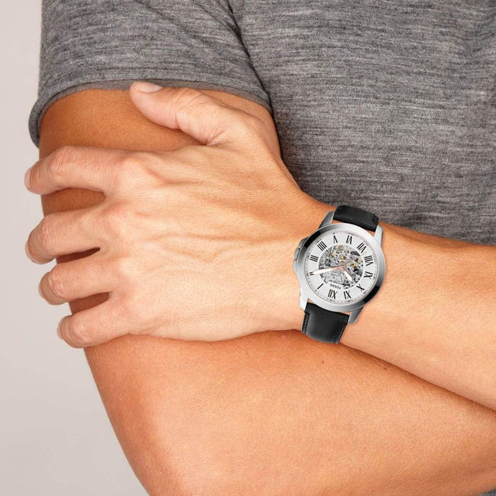Fossil Grant Automatic Silver Skeleton Dial Men's Watch Authentic