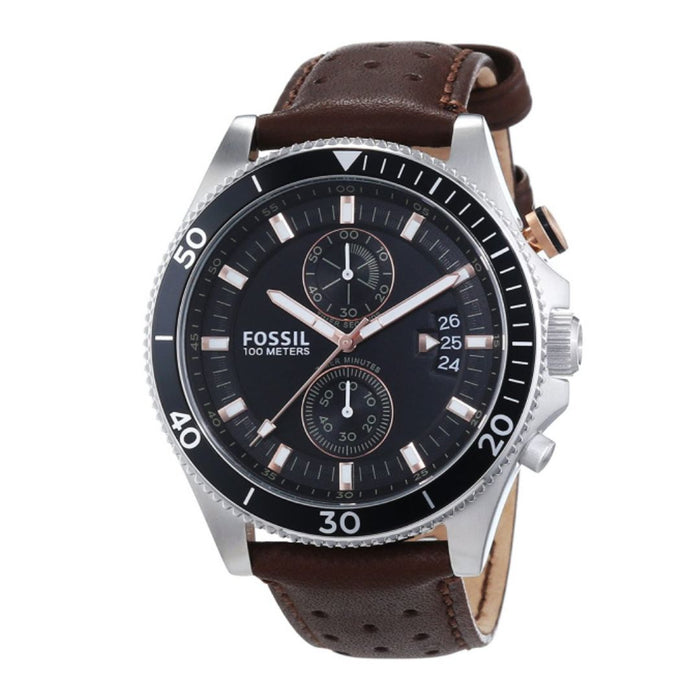 Fossil Wakefield Chronograph Black Dial Brown Leather Men's Watch Authentic