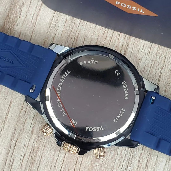 Fossil Men's Quartz Silicone Strap Blue Dial 45mm Watch Authentic