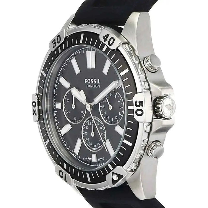 Fossil Garrett Chronograph Black Silicon Strap Watch Authentic