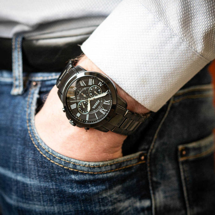 Fossil Grant Chronograph Black Dial Black-plated Men's Watch Authentic