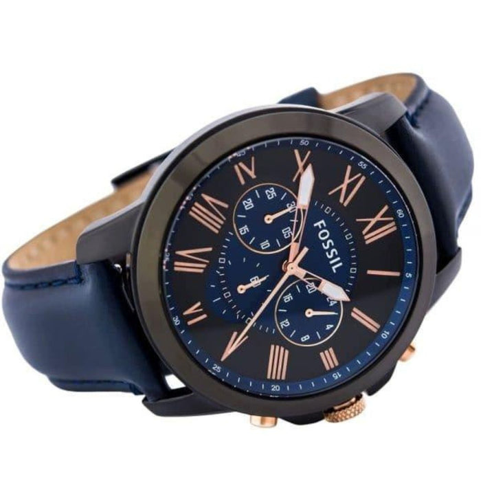 Fossil Grant Blue Dial Blue Leather Strap Chronograph Men's watch Authentic