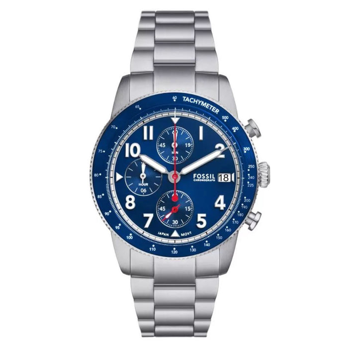 Fossil Sport Tourer Chronograph Stainless Steel Blue Dial Quartz Men's Watch Authentic