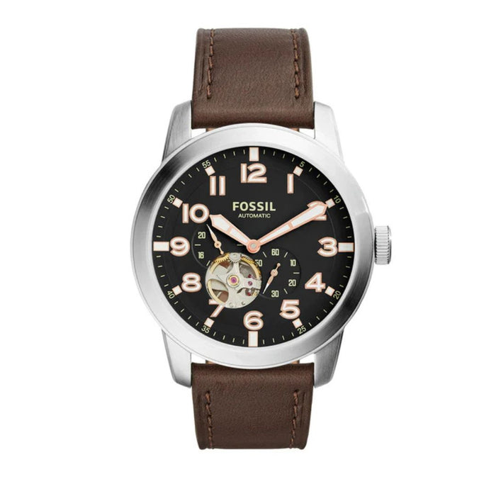 Fossil Mens Townsman Automatic White Dial Brown Leather Watch Authentic