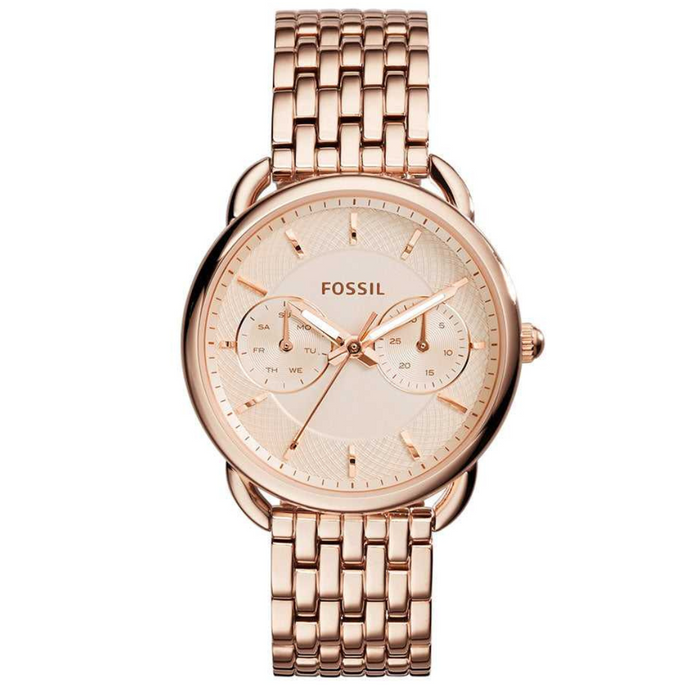FOSSIL TAILOR MULTIFUNCTION ANALOG QUARTZ ROSE GOLD STAINLESS STEELES Authentic