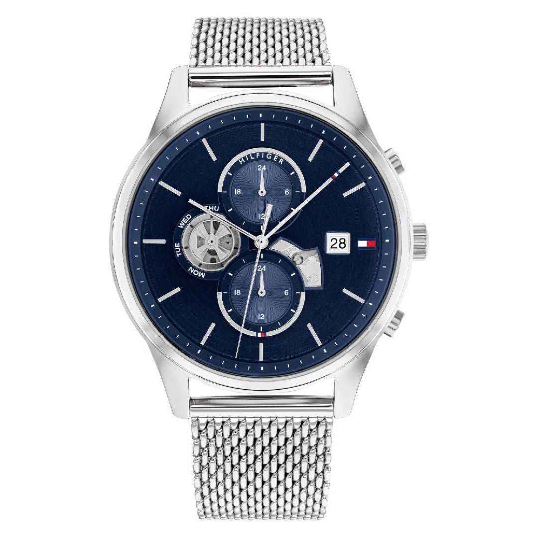 1710504 Tommy Hilfiger Men's Quartz Silver Stainless Steel Blue Dial 44mm Watc ...