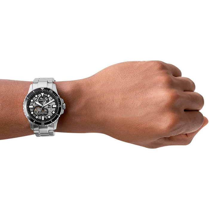 Fossil Men's Automatic Silver Stainless Steel Black Dial 42mm Watch Authentic