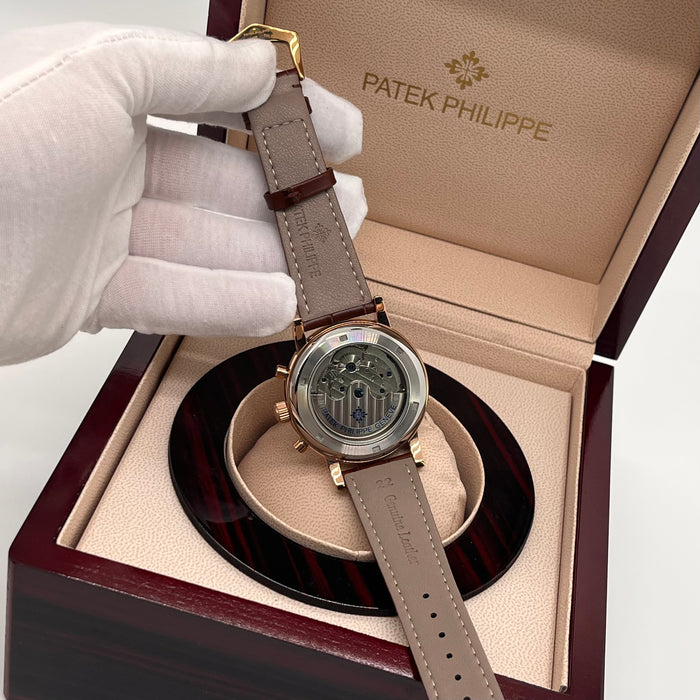 Patek Philippe Open Heart Automatic Silver Case With brown leather Strap