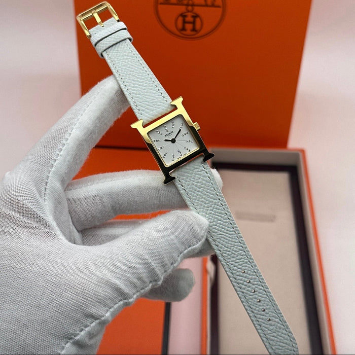 H Gold Stress Dial With White Leather Strap Watch