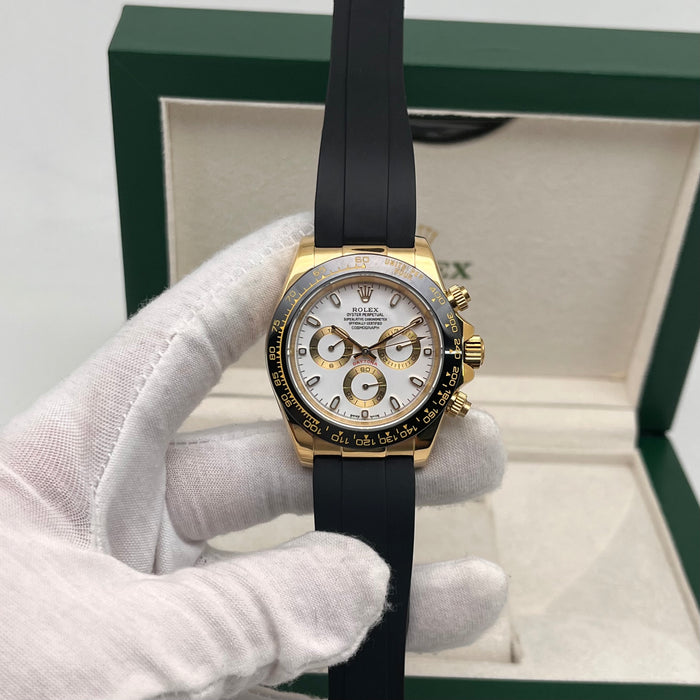 Rolex Daytona Leather  Watch Band Rubber whiteGold Dial 40mm (5A+)