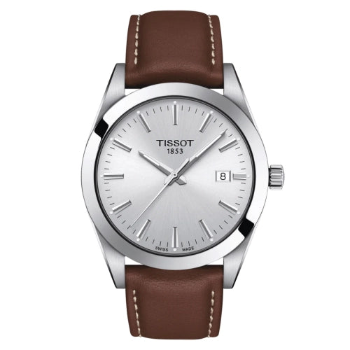 Tissot Gentleman Quartz 40MM – Silver Dial | Brown Leather Strap | t127.410.16.031.00 - Authentic
