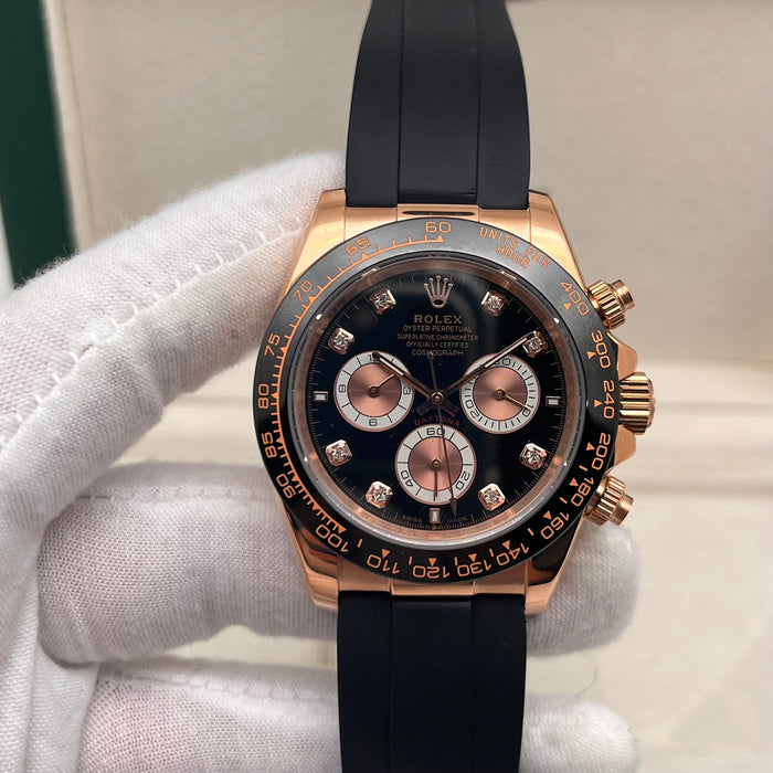 Rolex Daytona Leather  Watch Band Rubber Black RoseGold Dial 40mm (5A+)
