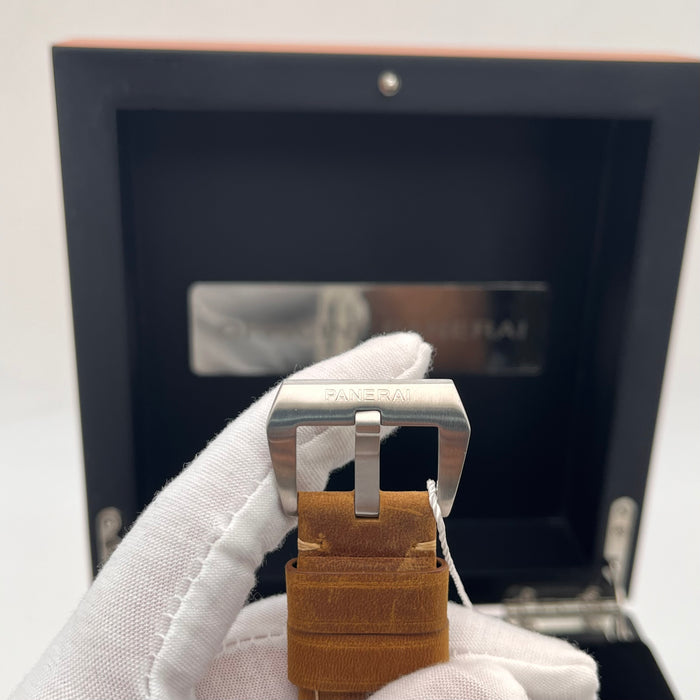 Panerai Luminor Titanium watch 44mm brushed titanium case and a brown leather strap