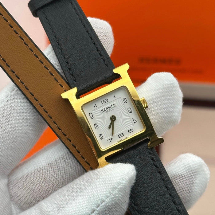 “H” Gold With Black Strap Watch