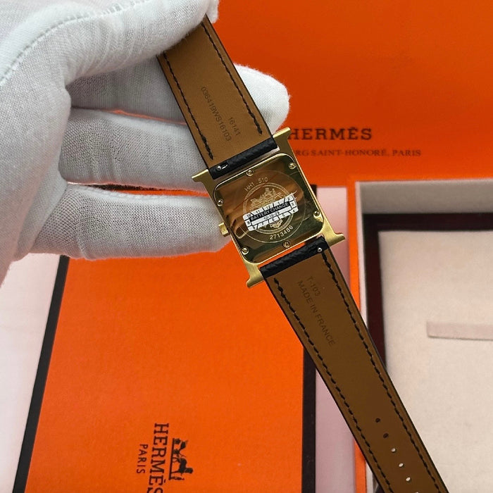 H Gold Stress With Black Strap Watch