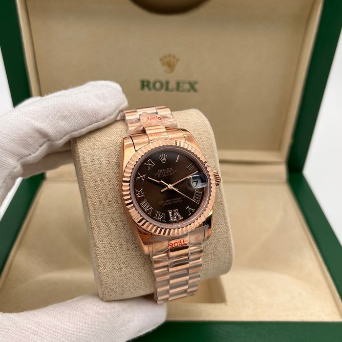 Rolex Datejust 31mm Rose Gold Bracelet With Chocolate Brown Dial(5A+)