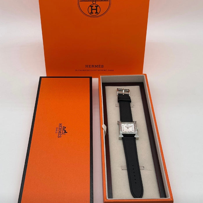 H Silver Stress With Black Strap Watch