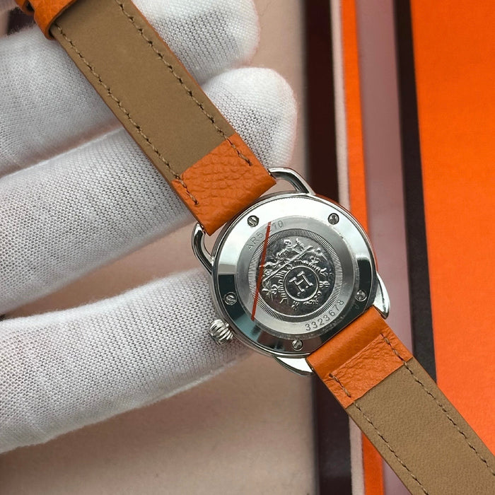 Arceau Silver In Steel With Orange Leather Strap