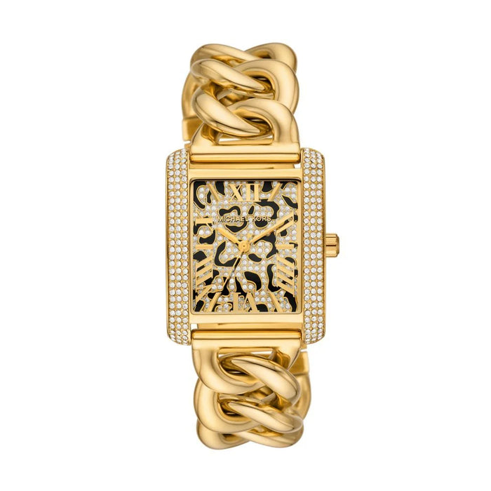 Michael Kors Mini Emery Animal Pavé Gold-Tone Curb Link Watch Mk7437 Authentic